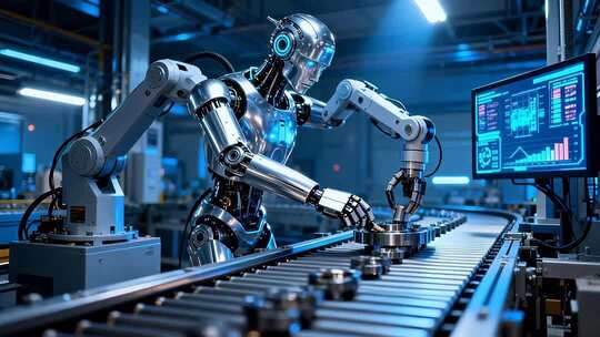 工厂中机器人操作生产流水线