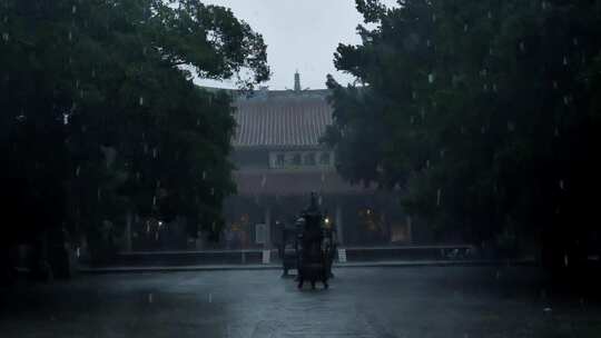 泉州开元寺桑莲法界雨景下雨天视频素材模板下载