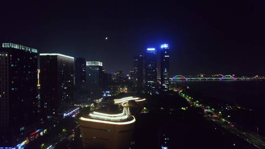 杭州滨江区城市夜景航拍4k