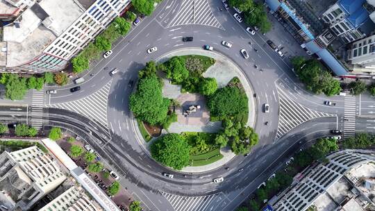 合集俯拍城市圆形交通转盘