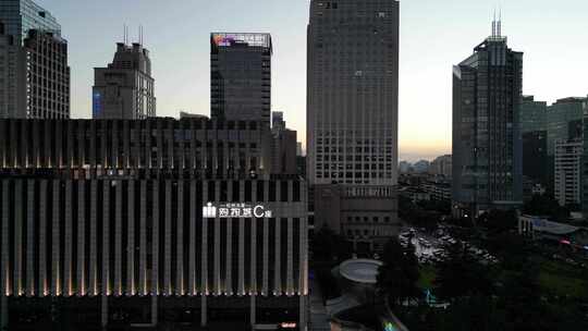 杭州大厦运河夕阳无人机素材