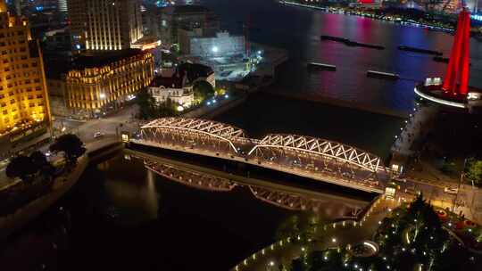航拍上海陆家嘴外滩现代城市夜景