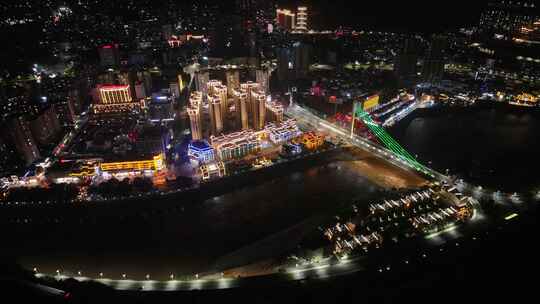 云南怒江傈僳族自治州泸水市城市航拍夜景