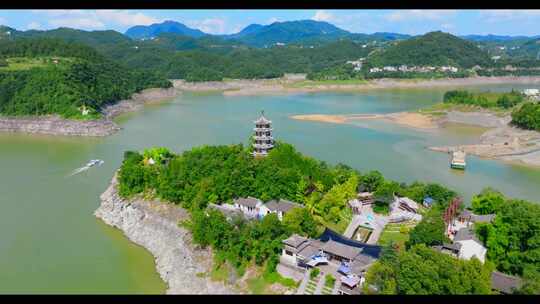 航拍陕西安康瀛湖风景区