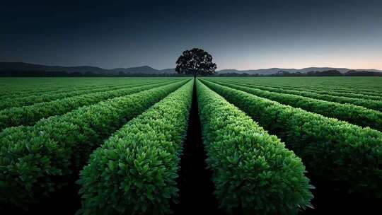 田野间孤独的树在希望的田野上生长