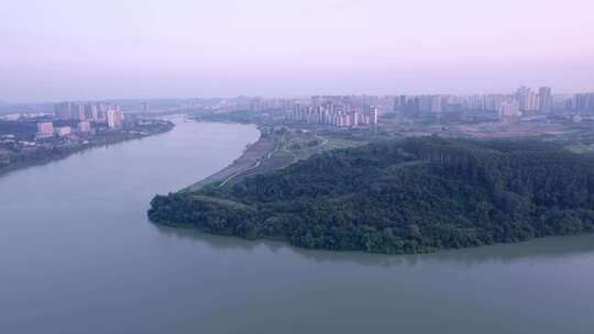 南宁邕江灵龟山与五象新区城市景观航拍