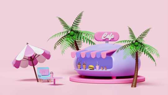 粉色背景和度假夏日主题的动画