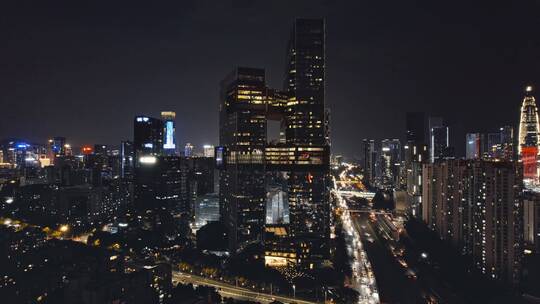 深圳南山地标建筑腾讯滨海大厦夜景4k航拍