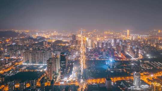 中国广西柳州城市风光夜景航拍延时