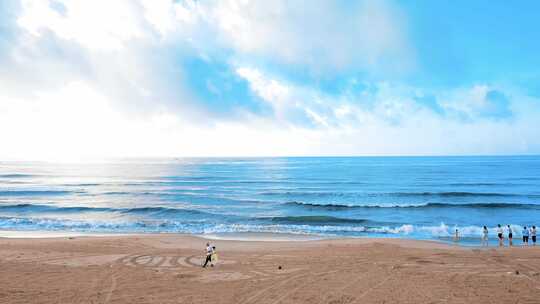 海浪沙滩海浪拍打沙滩航拍素材