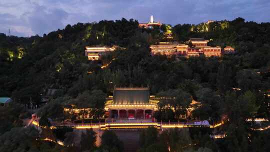 甘肃兰州白塔山公园兰州白塔寺夜景航拍