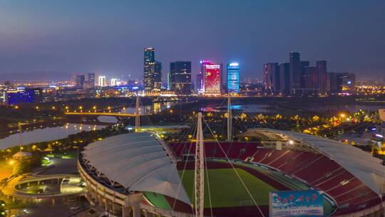 义乌梅湖城市夜景航拍延时