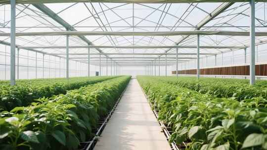 温室大棚内蔬菜种植场景