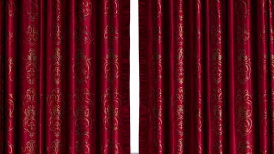 红色花纹窗帘开合画面