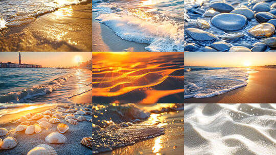 海岸海边沙滩岸边浪花近景特写唯美风景