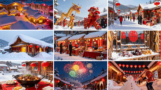 2026年马年冬日雪乡雪景新年庆典