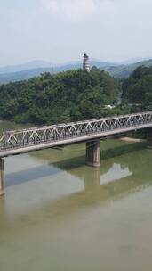 航拍跨江铁路公路桥