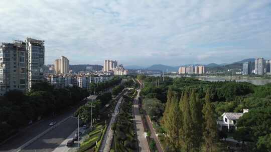 城市道路绿化及周边建筑全景俯瞰