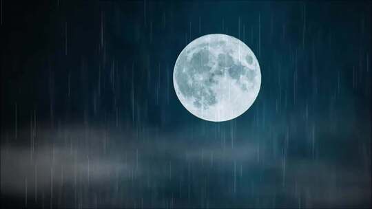 雨夜满月，月亮的背景下的雨天