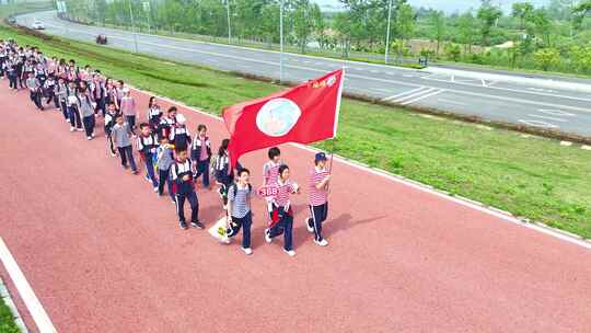 中学户外徒步研学航拍素材