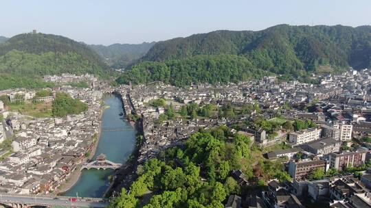 湖南湘西凤凰古城著名旅游景点航拍