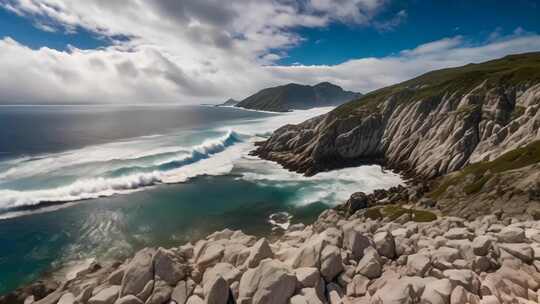 海岸边岩石与海浪风景