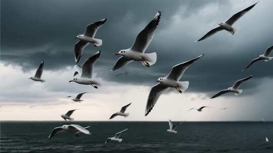 海面上海鸥飞翔