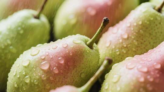 带水珠的新鲜梨子特写