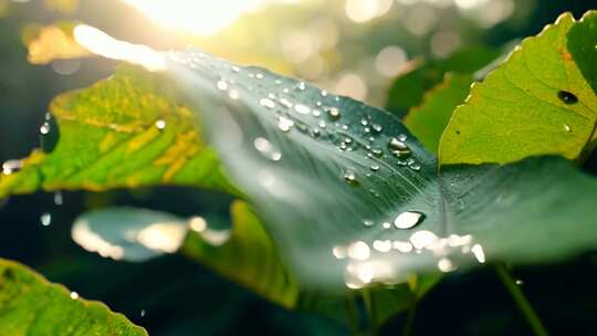 雨林阳光 水滴闪烁 生机盎然画面