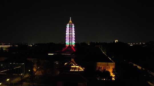 江苏南京大报恩寺夜景灯光航拍