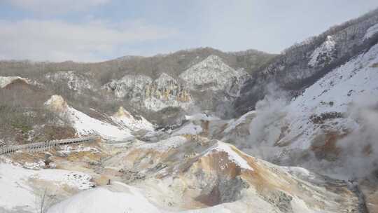 日本北海道雪景登别温泉地狱谷自然风光