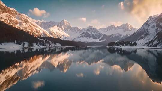 雪山湖泊倒影自然风光