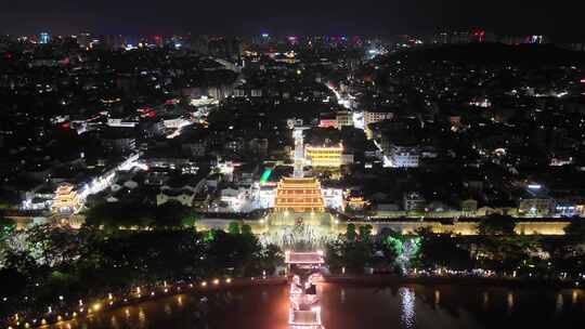 广东潮州古城夜景航拍