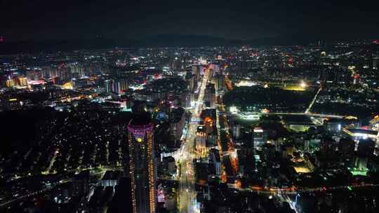 东莞虎门夜景航拍虎门镇月光下的城市夜景