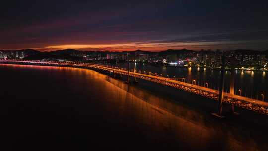 大连星海湾大桥夜景航拍 大连城市夜景航拍