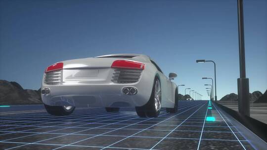 新能源汽车行驶在太阳能充电板路面C4D