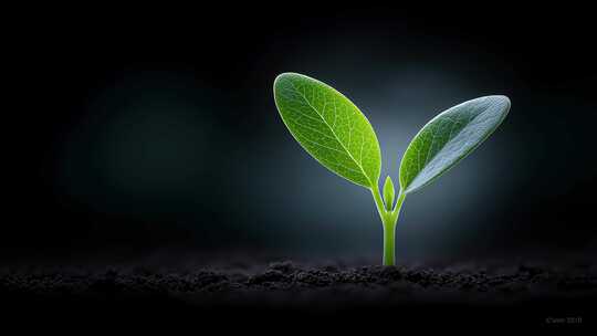 破土而出的小苗在黑暗中蓬勃生长