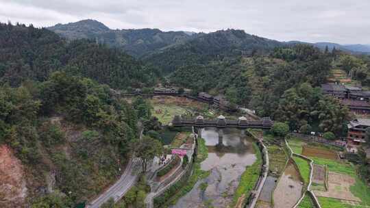 柳州三江程阳八寨景区程阳风雨桥航拍