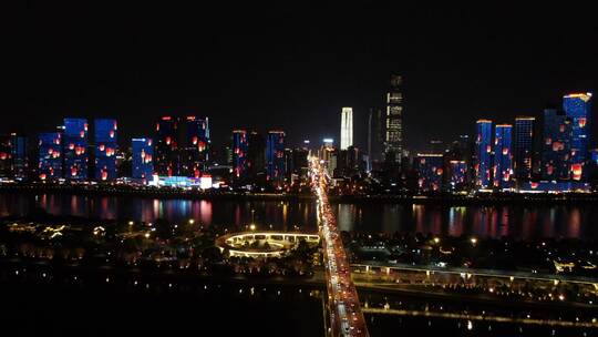 长沙城区夜景航拍