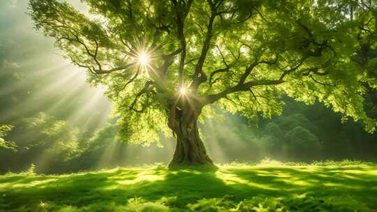 阳光下的茂盛大树