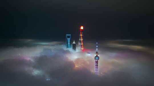上海陆家嘴平流雾延时4K航拍视频素材模板下载
