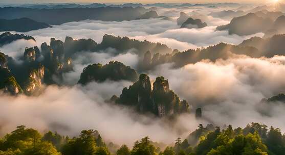 张家界山峰云海山脉日出风景云雾大自然奇峰