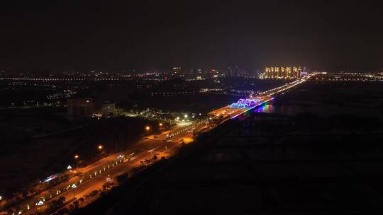 城市道路夜景航拍公路交通车流夜晚马路车辆