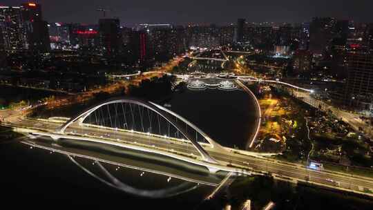 四川成都府河夜景桥梁航拍