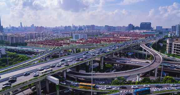 上海城市高架车流全景4k延时