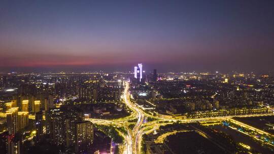 南京城市全景 赛虹桥立交夜景车流延时