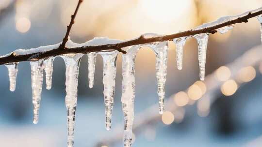 树枝上的冰凌特写