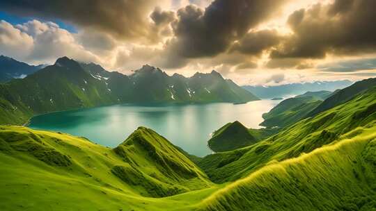 高山湖泊自然风光全景