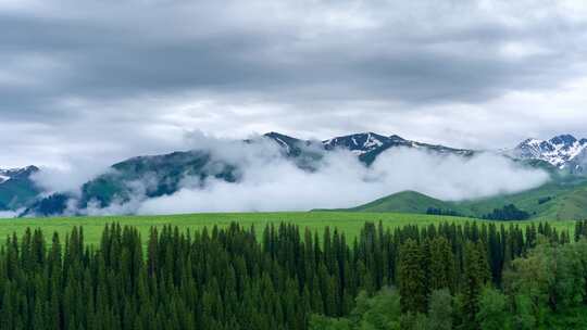 草原雪山云雾延时