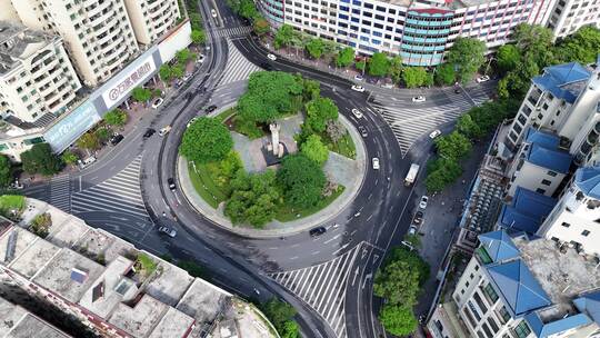 广东云浮城市交通圆形转盘航拍